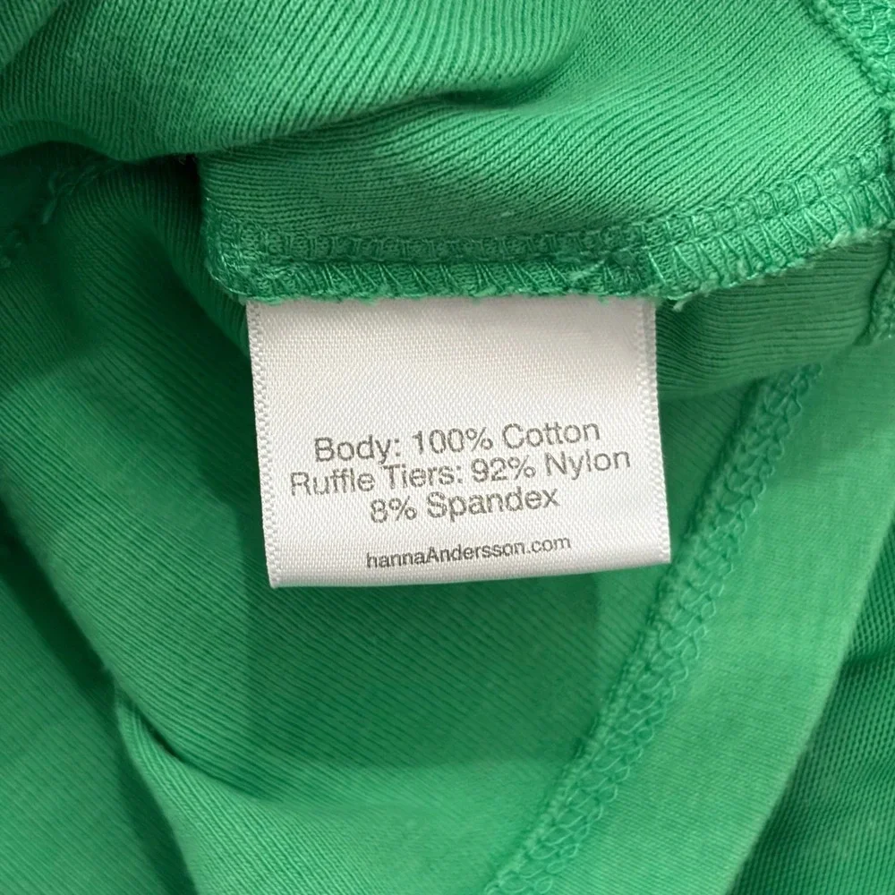 Hanna Andersson Ruffle Tiered Dress‎ Kids 90 3T Green Gold Sparkle Waist